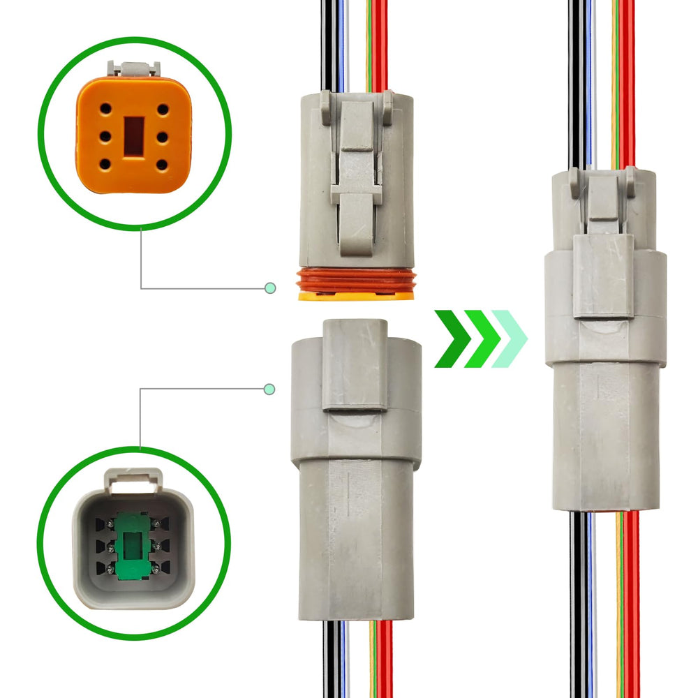 PLUXPAER 14AWG DT 6-pin female connector close-up for secure connections.