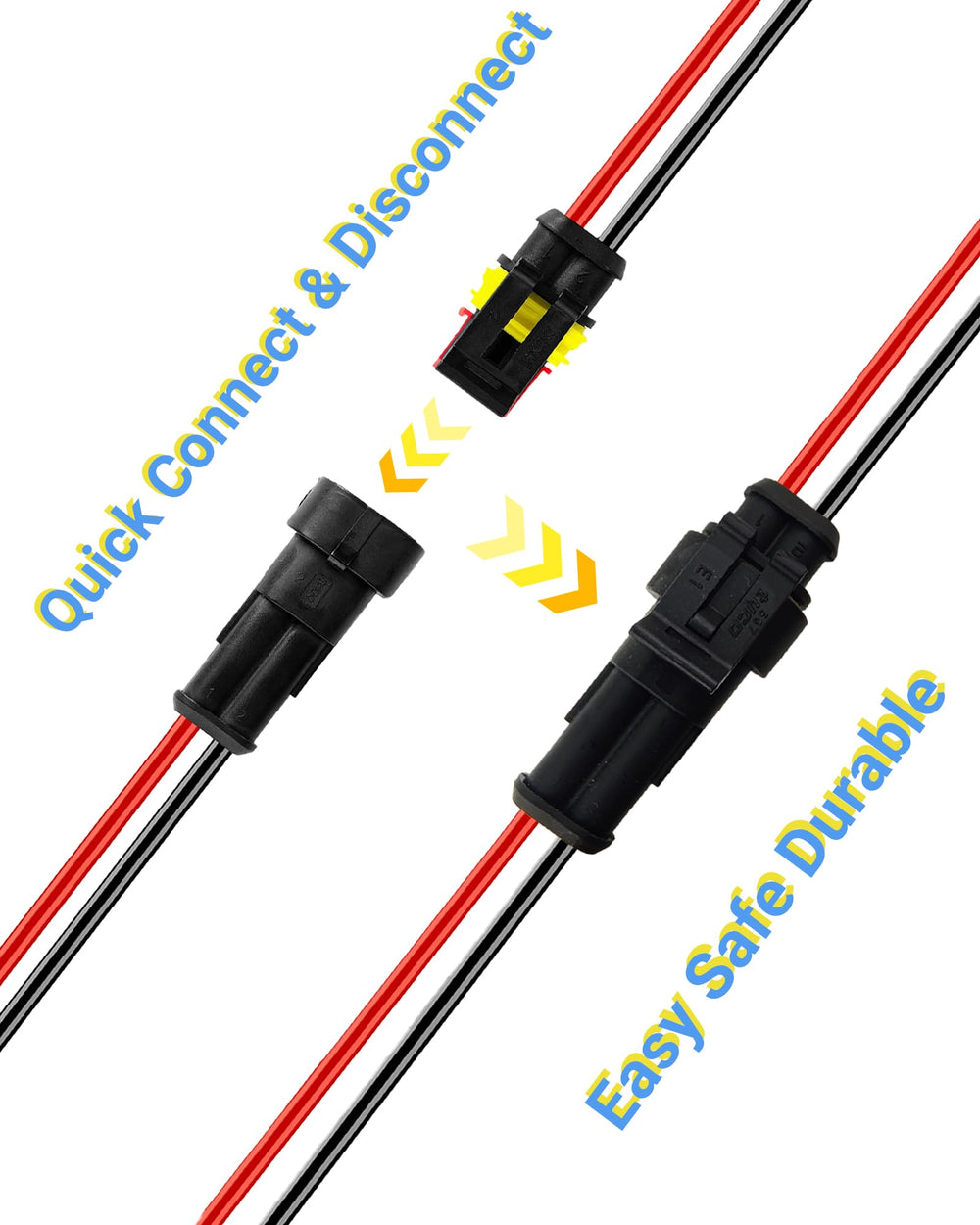 PLUXPAER 2-Pin connection assembly enabling quick, reliable crimp or solder installation