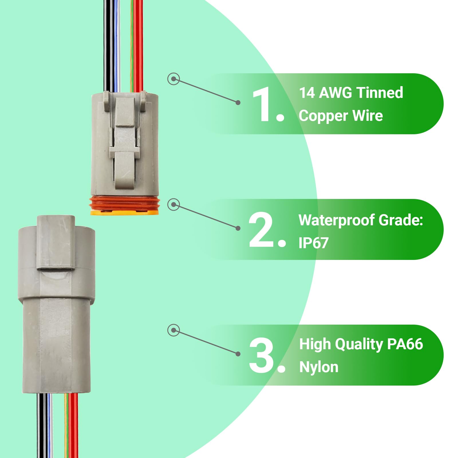 PLUXPAER waterproof DT connector IP67 close-up for harsh weather use.