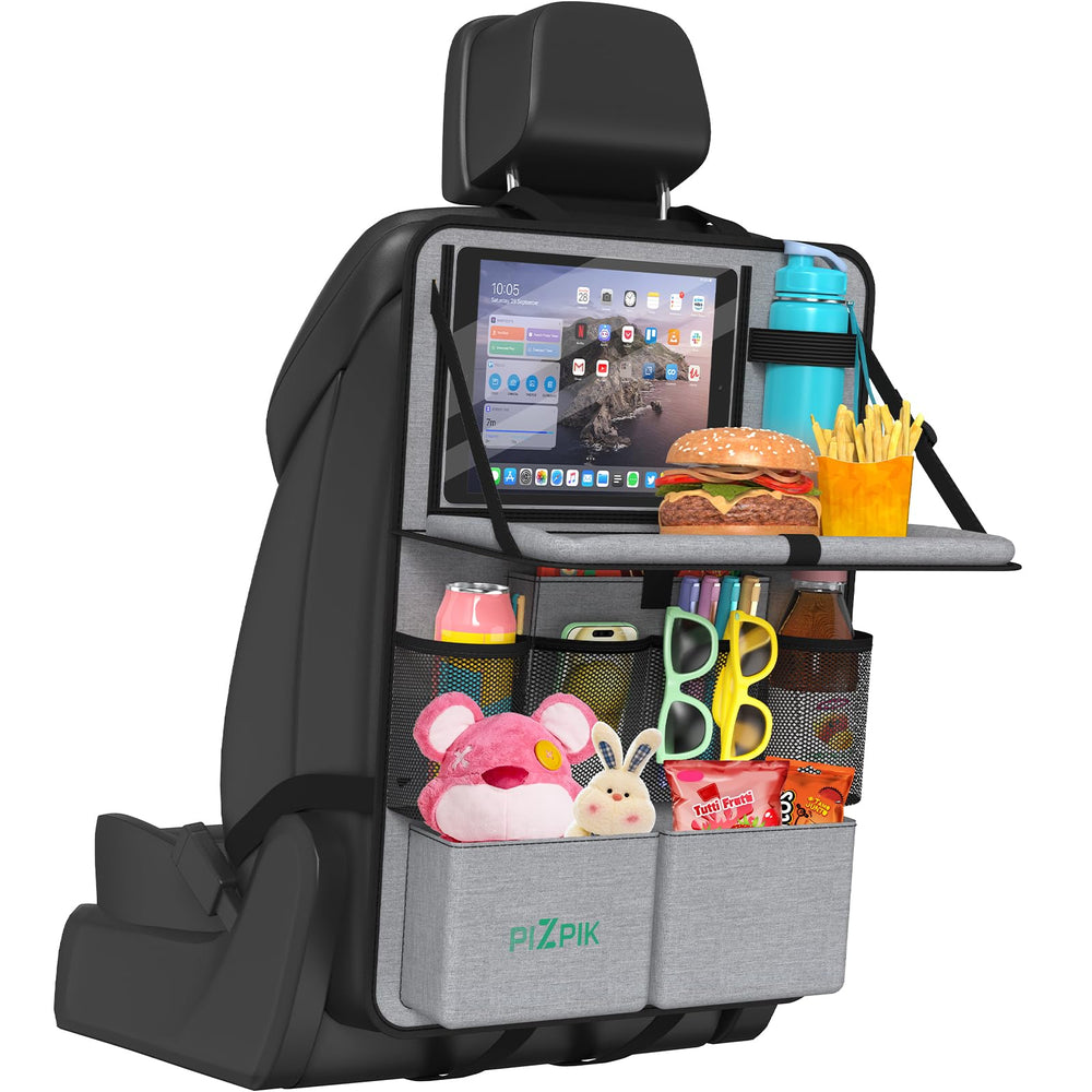 Plzpik car backseat organizer with foldable tray in gray keeps clutter tidy and accessible