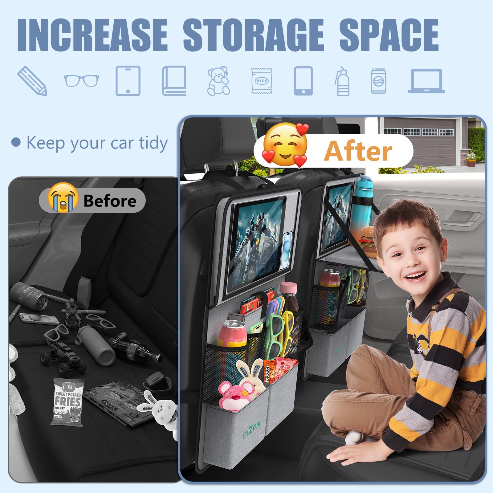 Plzpik backseat organizer in durable 600D Oxford fabric