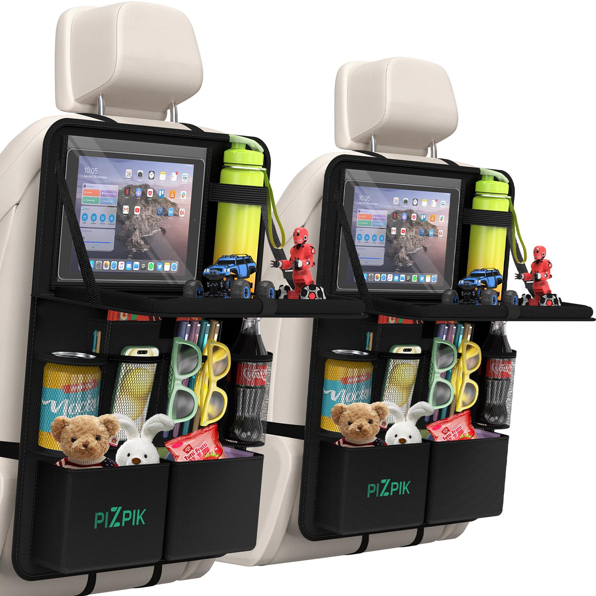 Plzpik car backseat organizer with collapsible table tray for on the go dining.