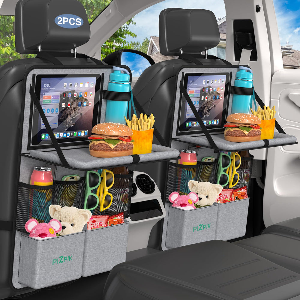 Plzpik car backseat organizer with collapsible tray for on-the-go meals
