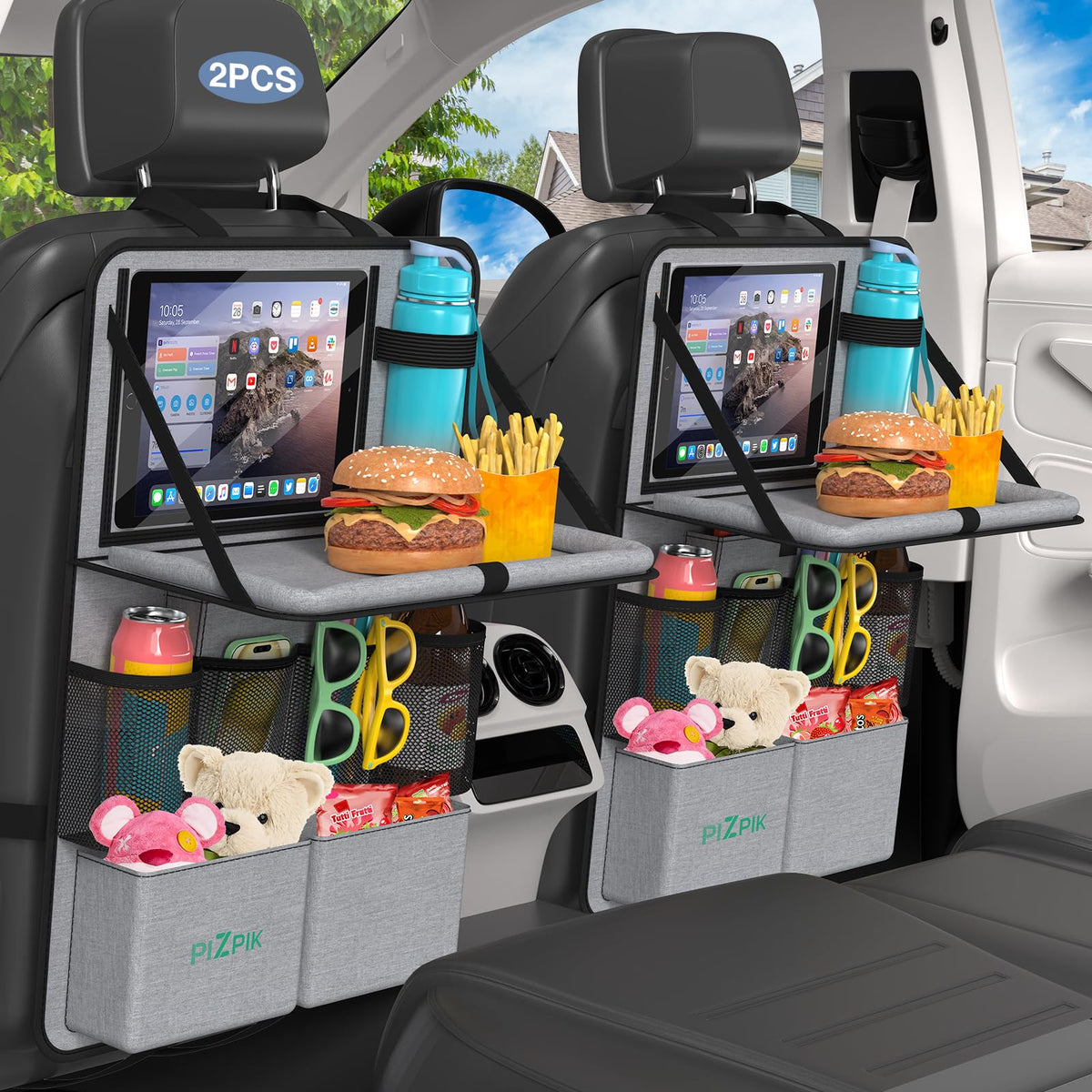 Plzpik car backseat organizer with collapsible tray for on-the-go meals