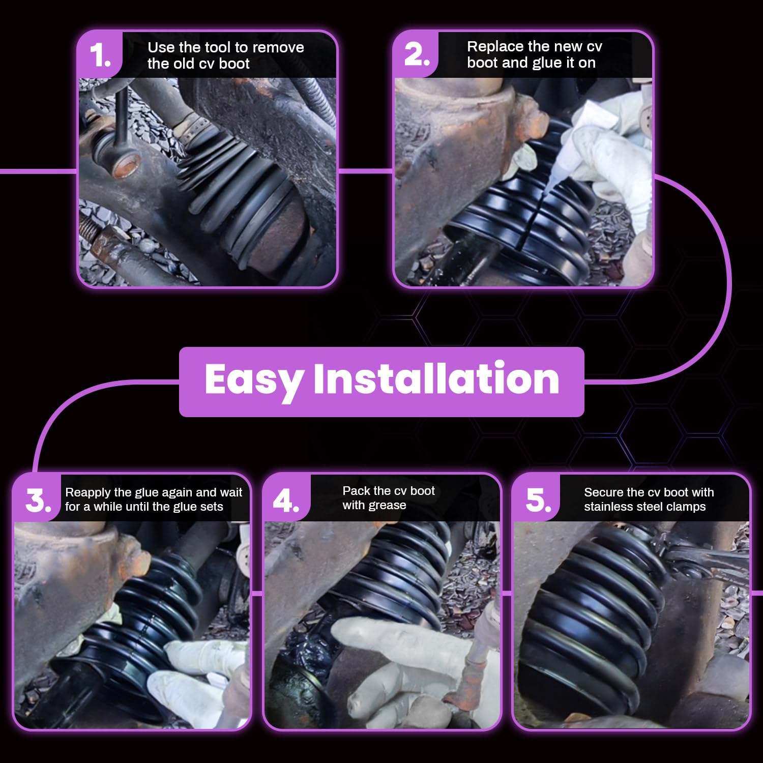 Pnkauto CV boot kit gloves keep hands clean during installation.