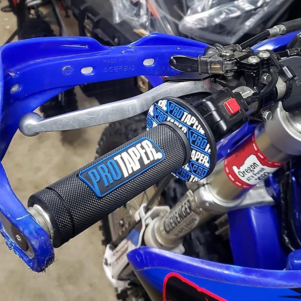 POCRRMCB textured handle grips providing non-slip control on rugged dirt trails
