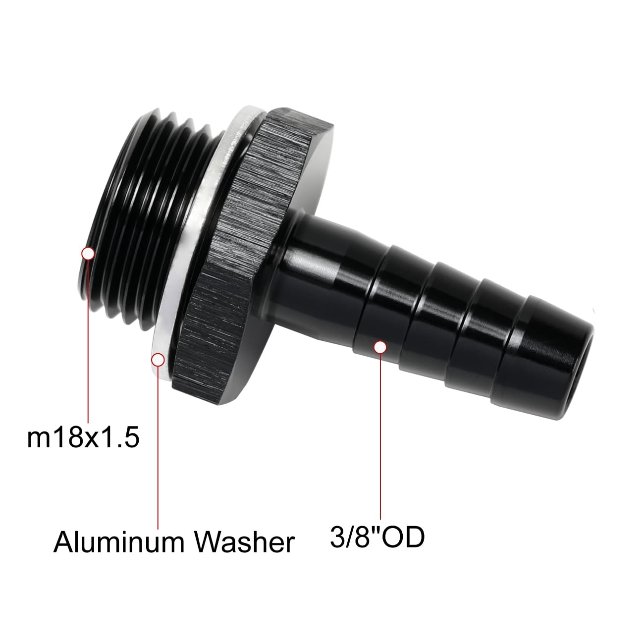 Podavelle 3/8-inch hose barb connector for secure, reliable fuel line installation.