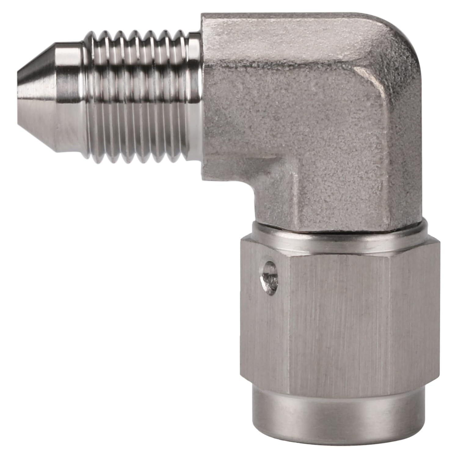 Podavelle 3AN 90-degree swivel brake fitting showing flexible routing in tight spaces.