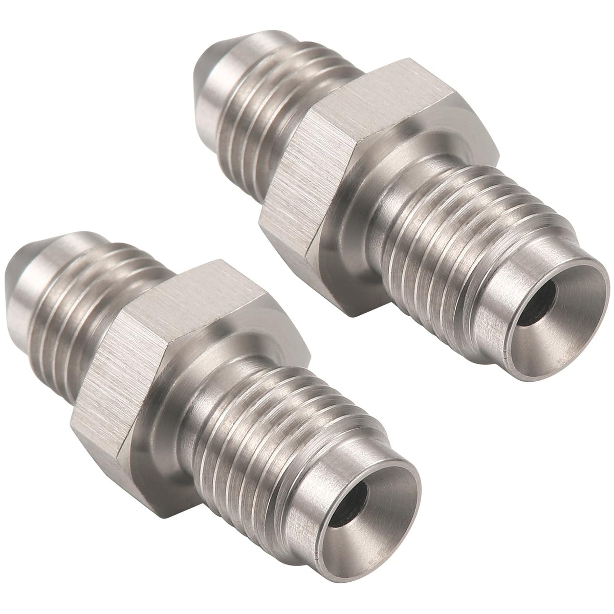 Podavelle 3AN adapter pack close-up, robust stainless steel construction for durable brake line connections.