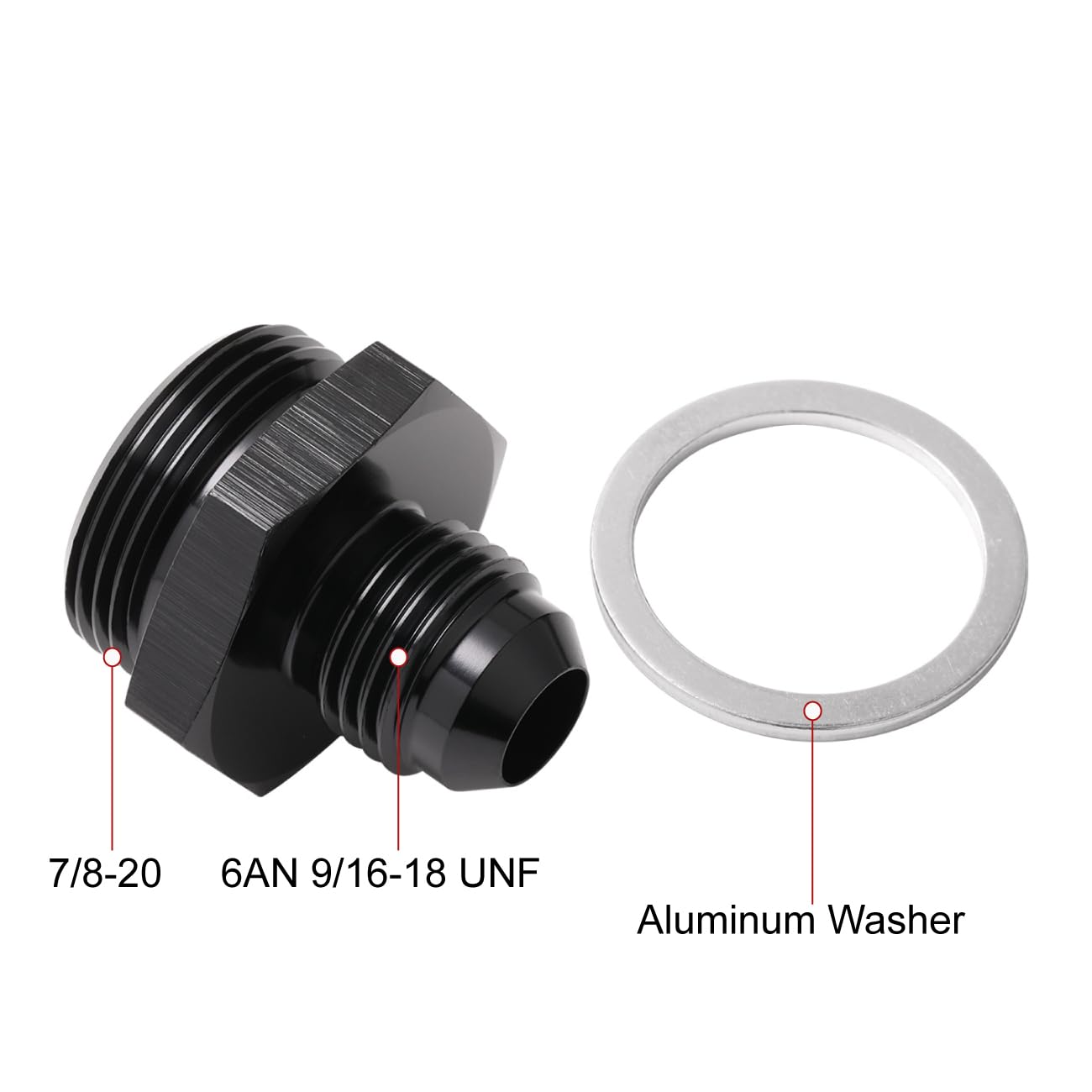 Podavelle 6AN adapter kit in black anodized aluminum for versatile fuel line upgrades.