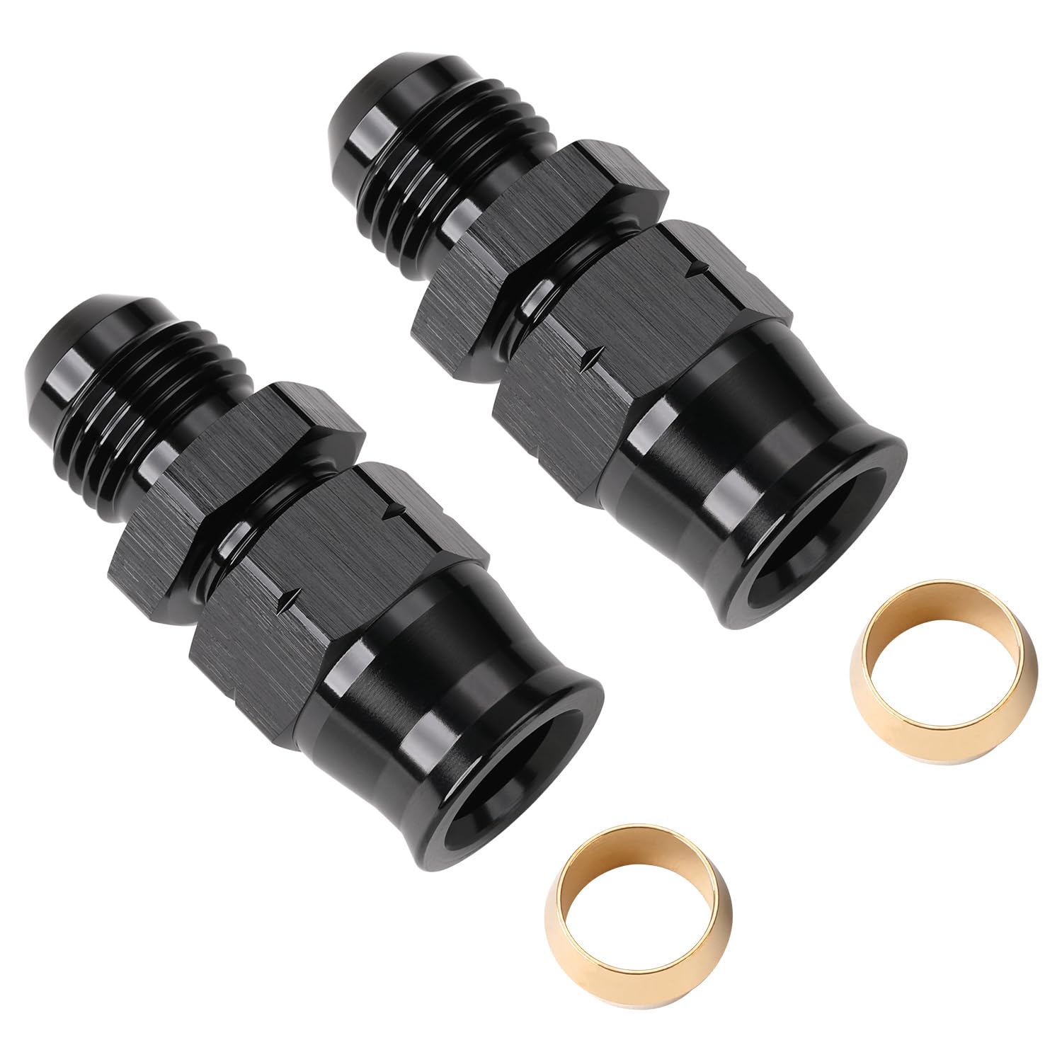 Podavelle 6AN male flare to 3/8 hardline adapter, straight, 2-pack for fuel and oil lines.