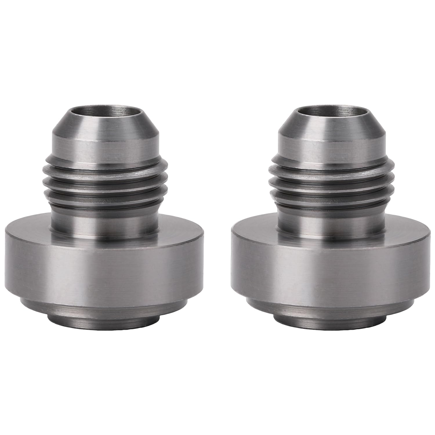 Podavelle 6AN male weld bung fittings shown for reliable fuel cell or radiator use.