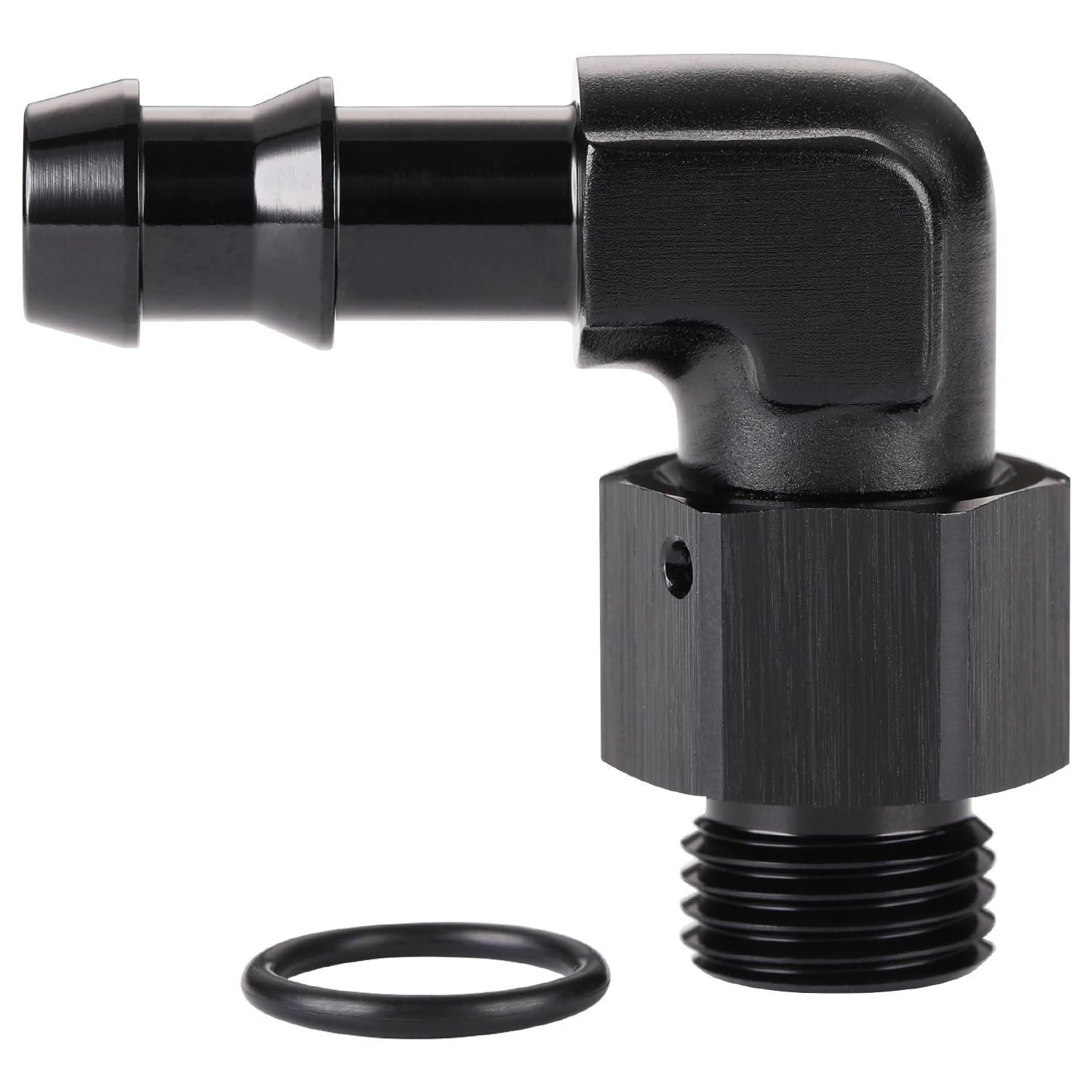 Podavelle 6AN ORB 90-degree adapter enabling easy hose connection for automotive fuel lines.