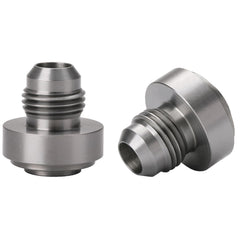 Podavelle 6AN weld bung mount closeup highlighting durable steel for high-pressure apps.