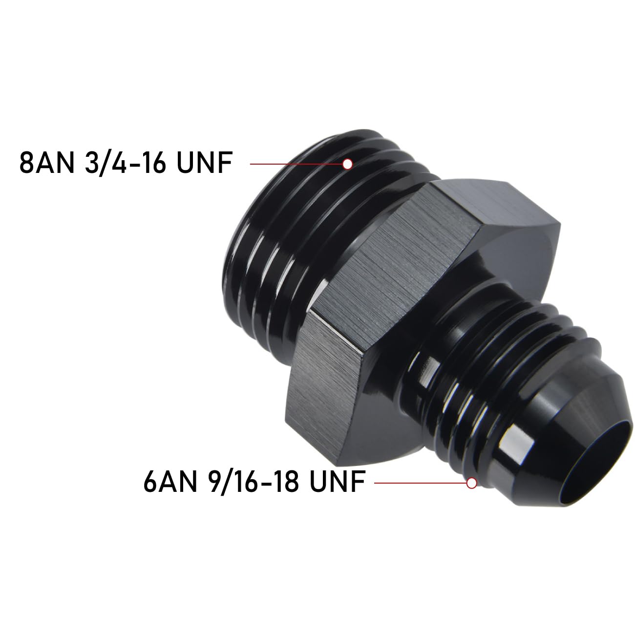 Podavelle aluminum 6AN to 8AN ORB adapter in black for versatile automotive connections