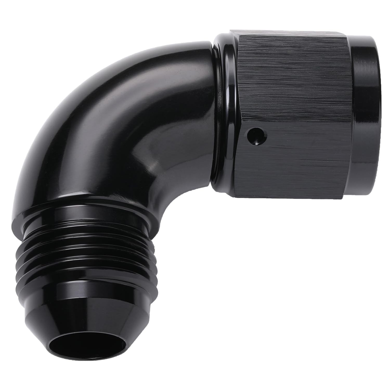 Podavelle anodized black 10AN swivel connector for versatile fuel and oil setups.