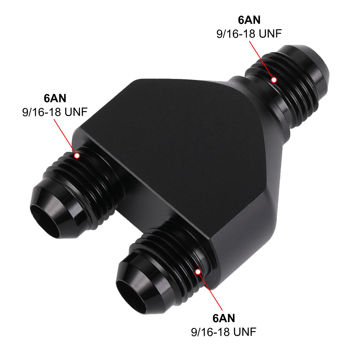 Podavelle dual 6AN male connectors in black finish for reliable fuel and oil routing