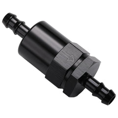 Podavelle inline fuel filter front view with 3/8-inch barb for clean fuel flow in EFI setups