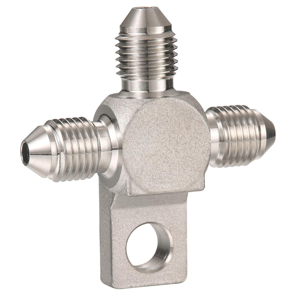 Podavelle stainless 3AN brake line tee with bracket mount for secure panel installation