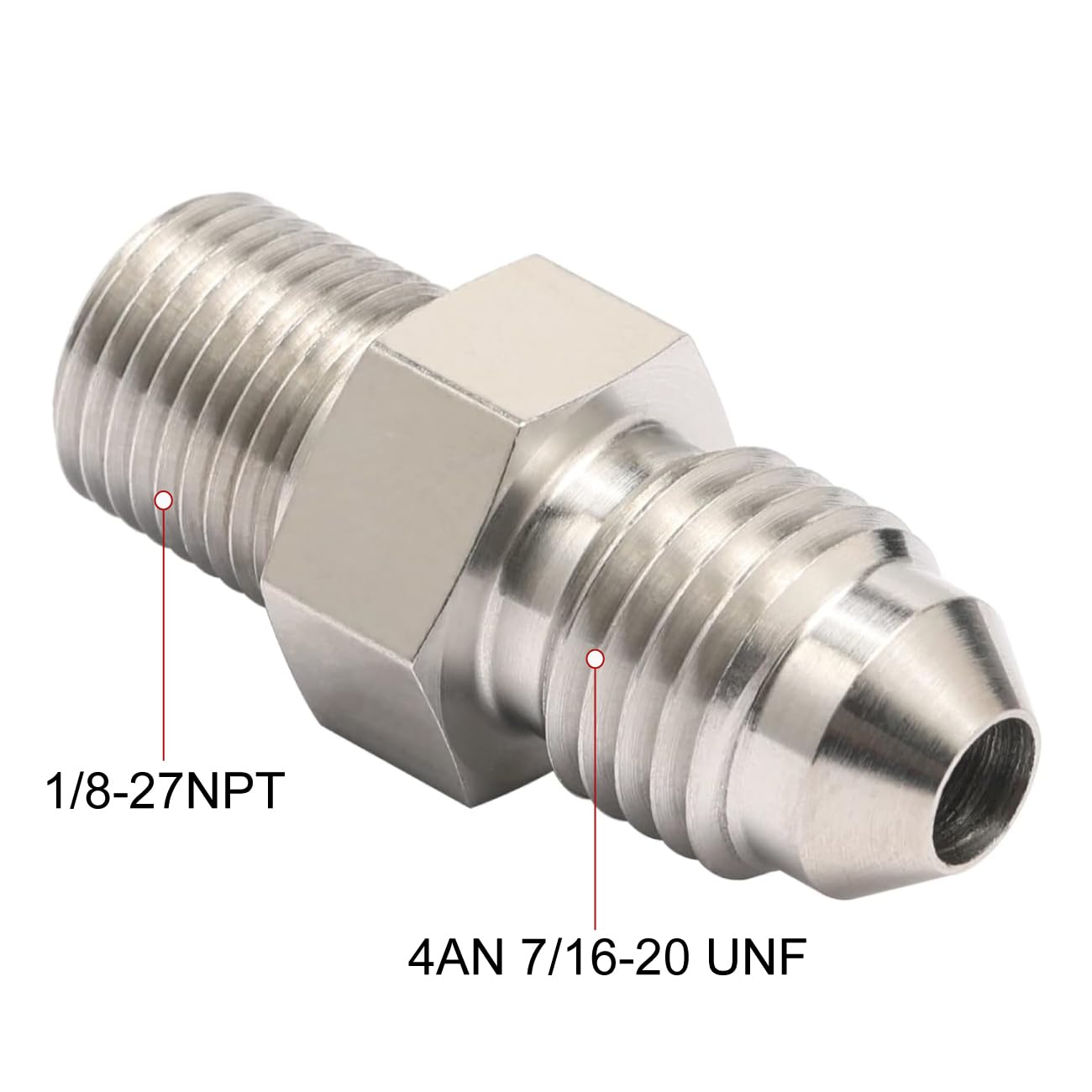 Podavelle stainless steel 4AN to 1/8 NPT adapter ensures smooth flow in tight engine bays.
