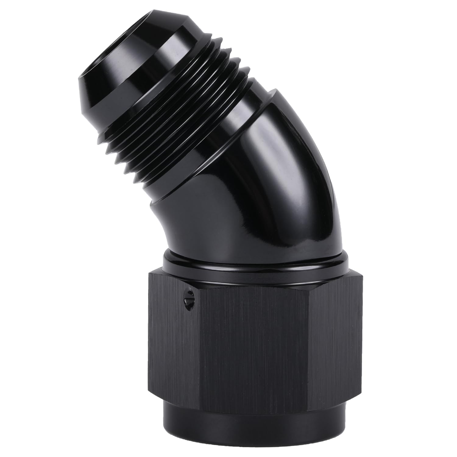 Podavelle swivel fitting showing full-flow design for versatile line routing