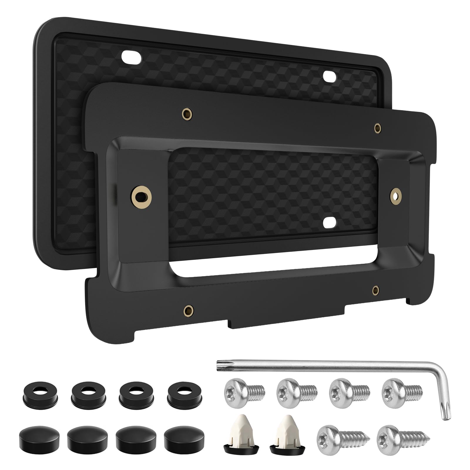 Podestaa license plate frame for BMW enhances rear plate aesthetics and security.