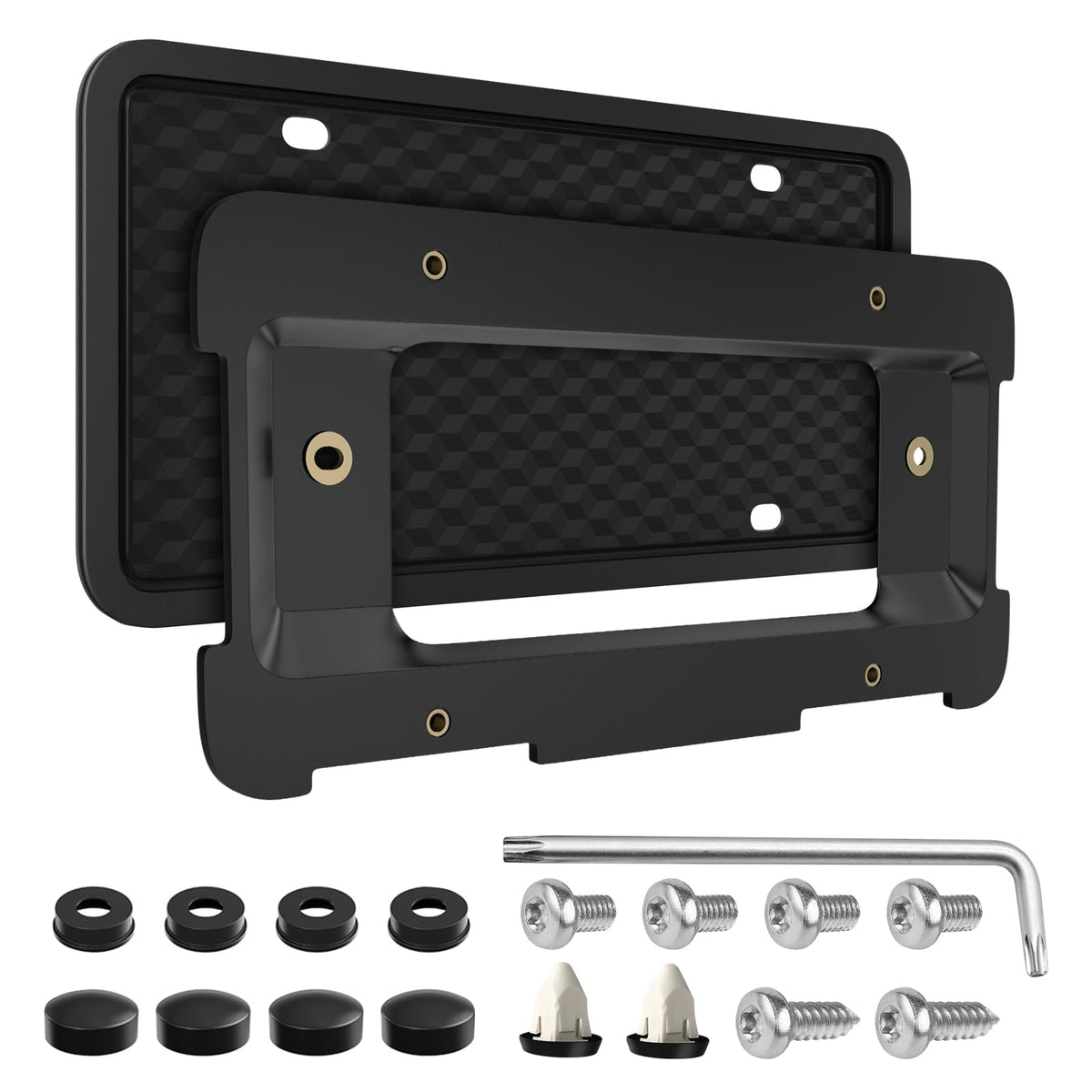 Podestaa license plate frame for BMW enhances rear plate aesthetics and security.