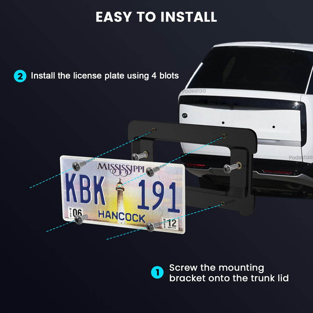Podestaa rear license plate bracket installed on a Land Rover.