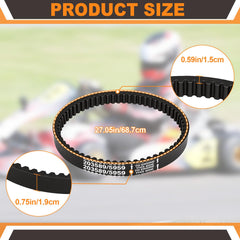 Podoy go kart belt side view demonstrates 30-series fit for 5-7 HP engines.