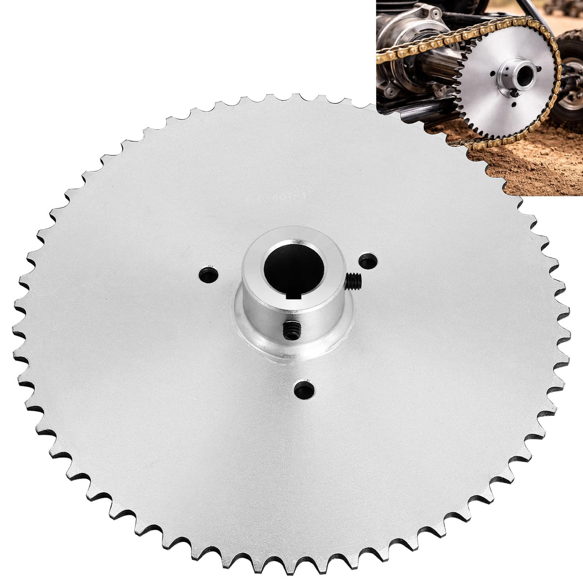 Podoy 60-tooth sprocket axle view demonstrates sturdy construction for go kart performance