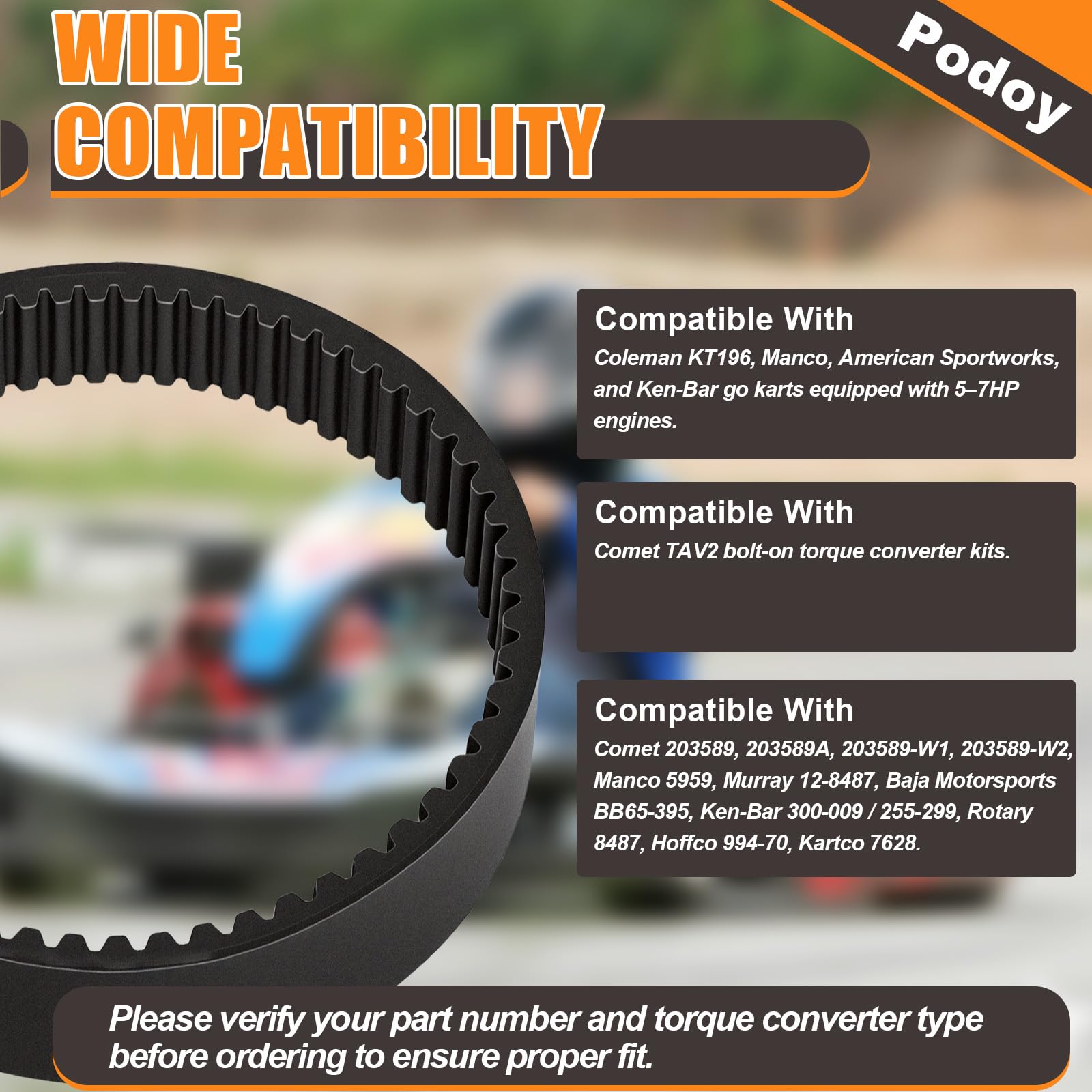 Podoy belt compatibility with Manco 5959 and Comet 203589 models.