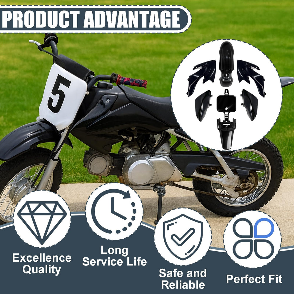 Podoy CRF50 number plate; complete fairing kit for clean mounting.