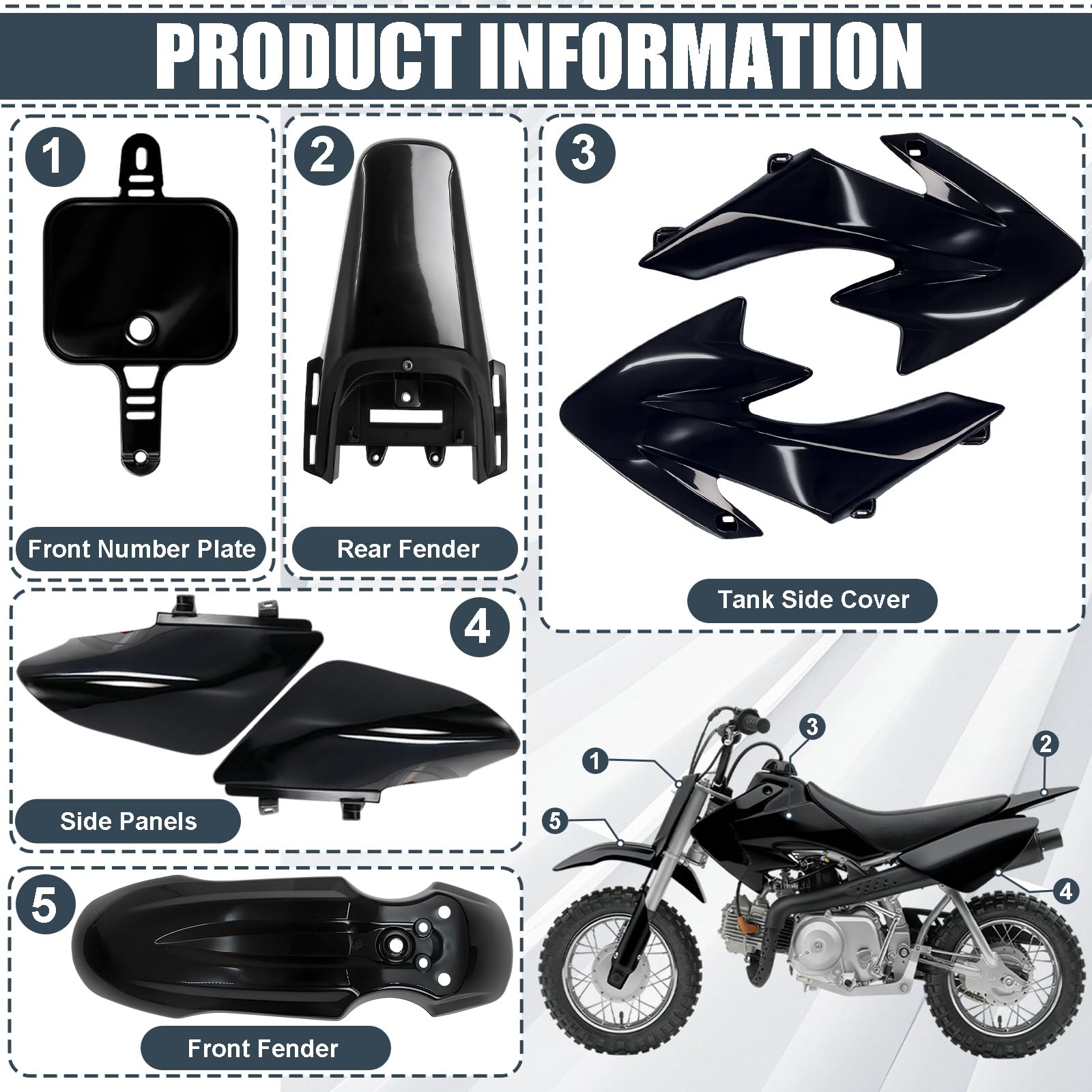Podoy CRF50 rear fender; debris shielding on rugged rides.