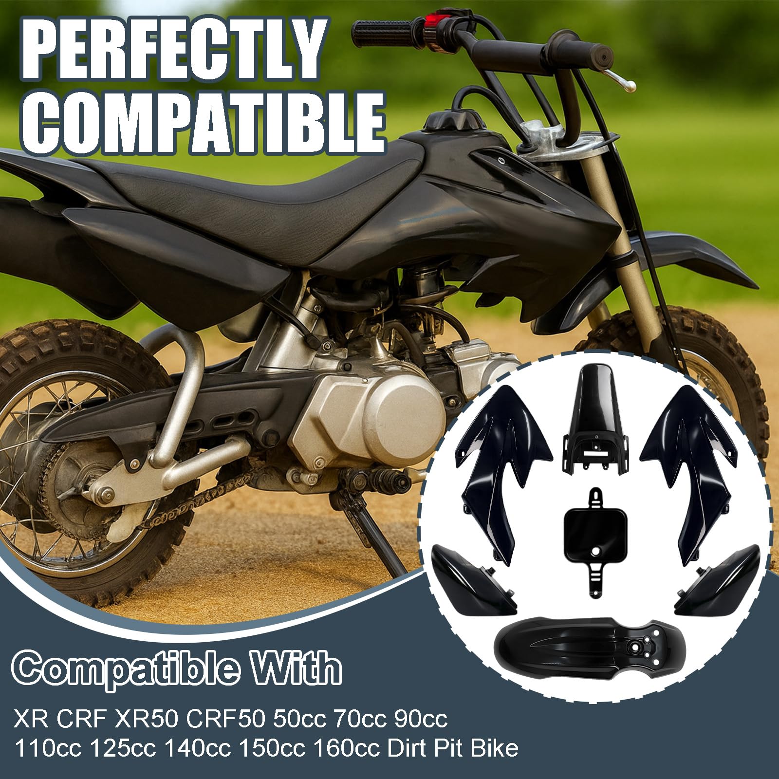 Podoy CRF50 tank side cover left; adds style and coverage while riding.