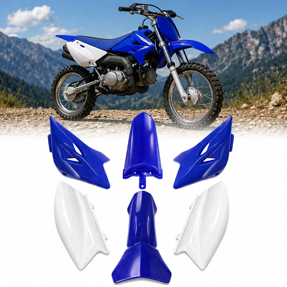 Podoy TTR50 blue and white front fender enhances aerodynamics