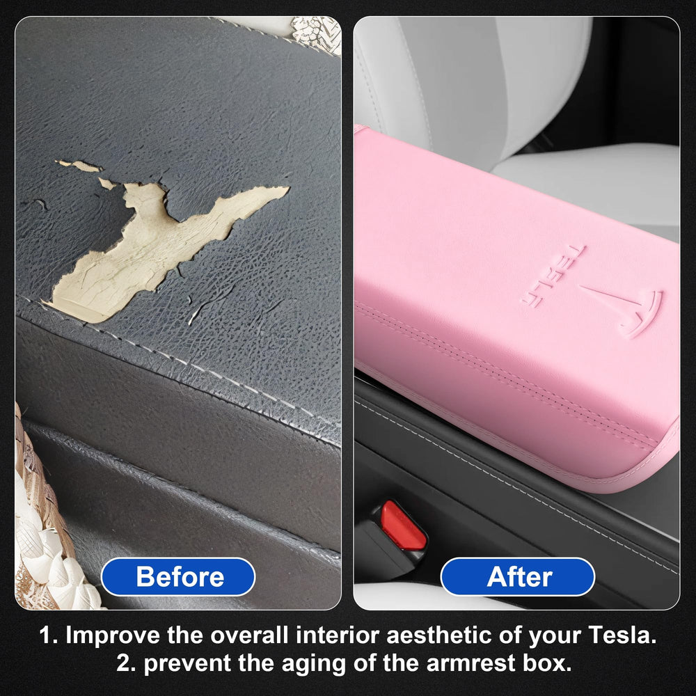 POKUNG center console leather armrest cover for Model 3/Y—durable PU leather for long lasting interior protection