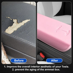 POKUNG center console leather armrest cover for Model 3/Y—durable PU leather for long lasting interior protection