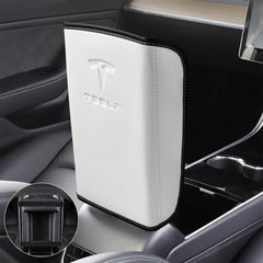 Pokung center-console leather armrest cover installs tool-free for model 3/Y interior upgrade
