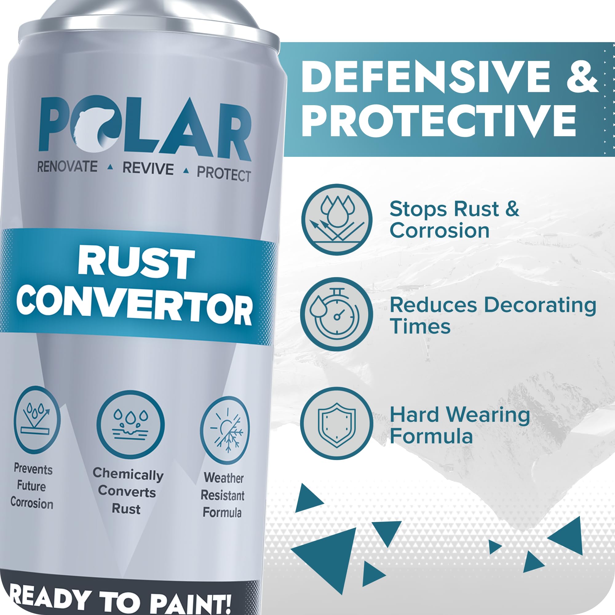 Polar Rust Converter being applied from 20–30 cm onto rusted metal surface