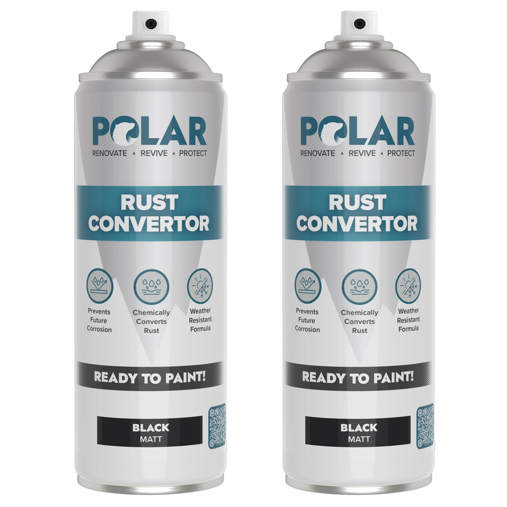 Polar Rust Converter Spray bottle close-up showing the matte black finish