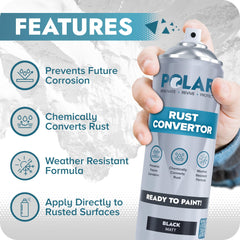Treated rust area with durable matte black finish after conversion by Polar Rust Converter
