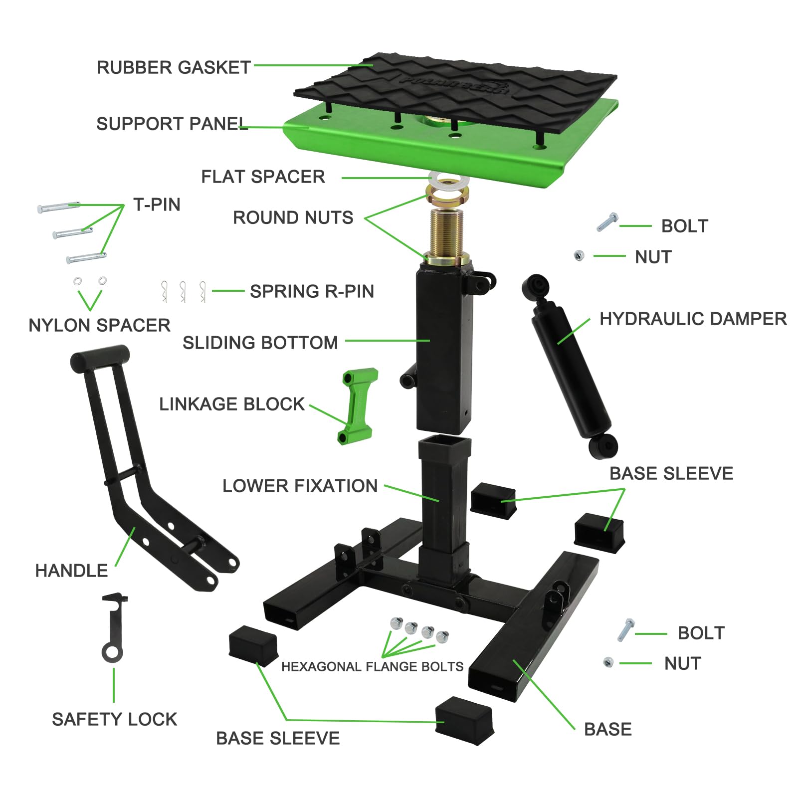 POLARBEAR hydraulic jack lever enables smooth lift and controlled lowering during service.