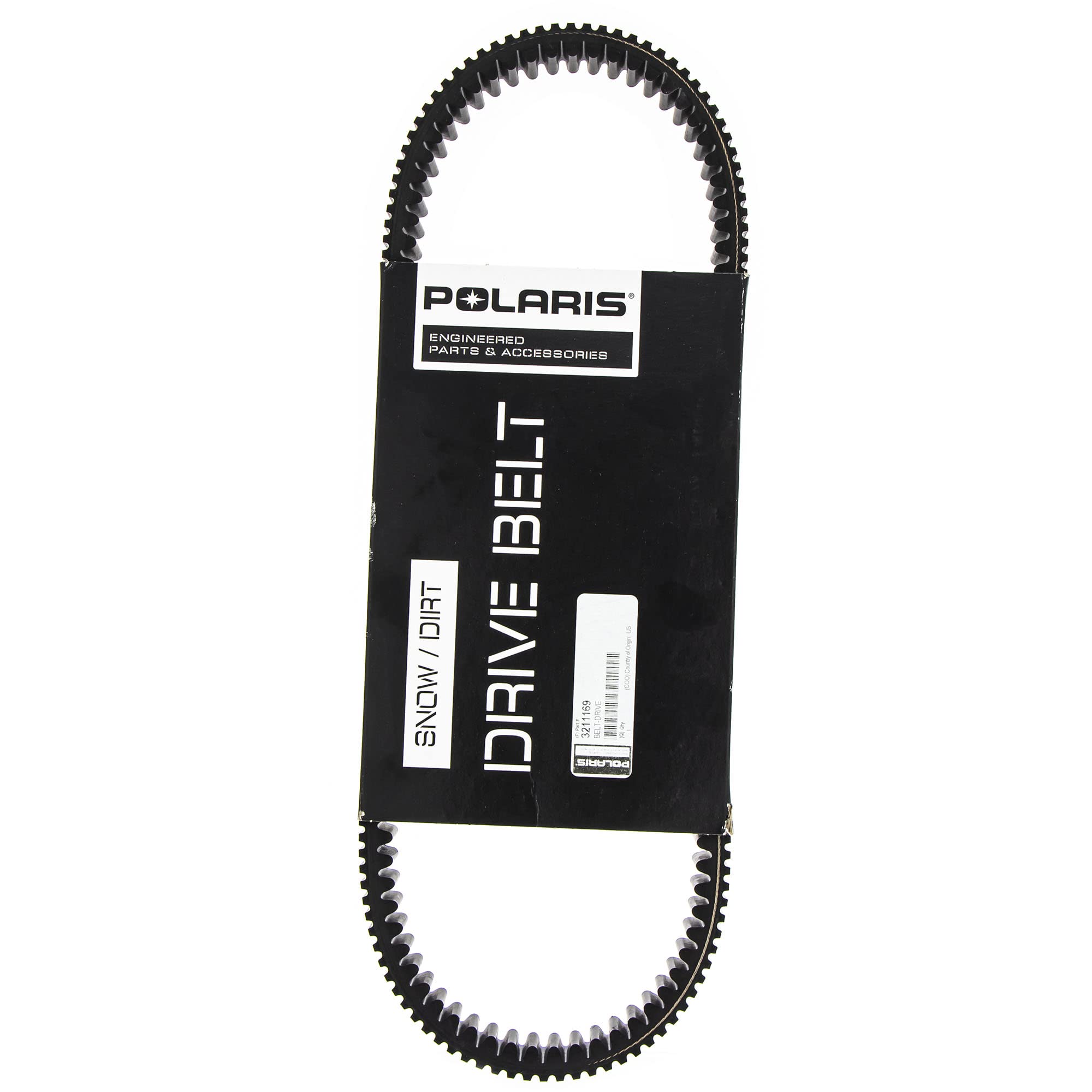 Polaris drive belt close-up highlights aramid construction for longevity.
