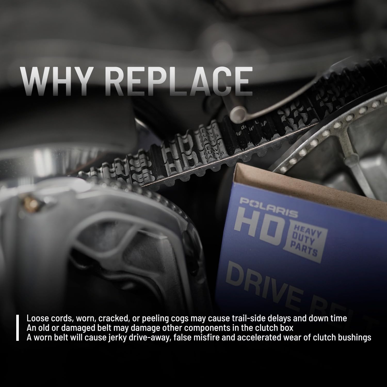 Polaris drive belt xp4-1000 material closeup emphasizes aramid strength.