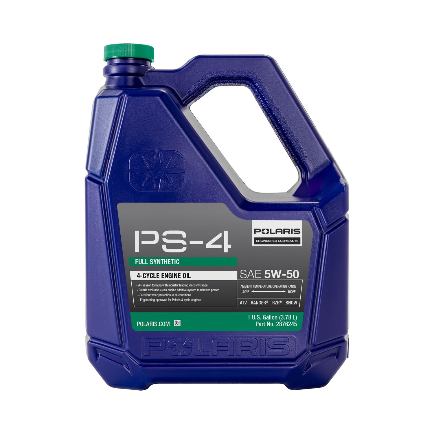 Polaris PS4 5W-50 full-synthetic oil bottle for enhanced engine protection