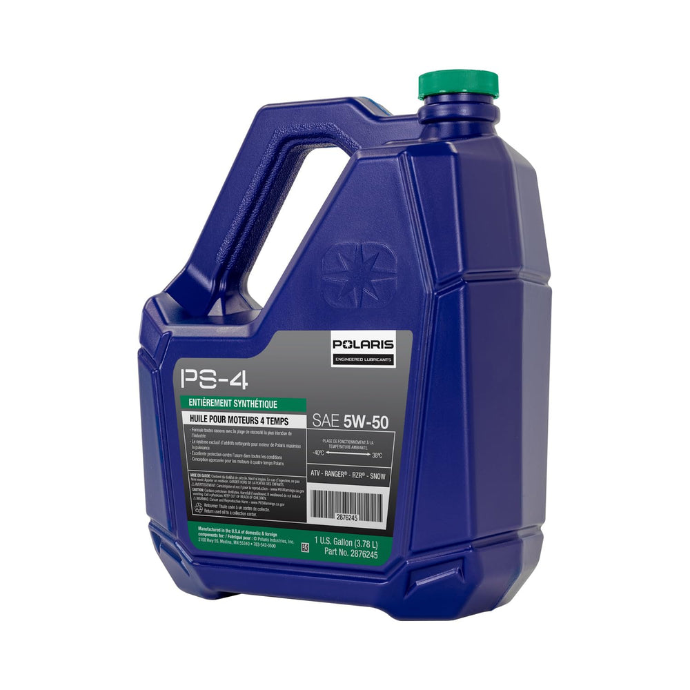 Polaris PS4 oil bottle packaging front with full-synthetic formula