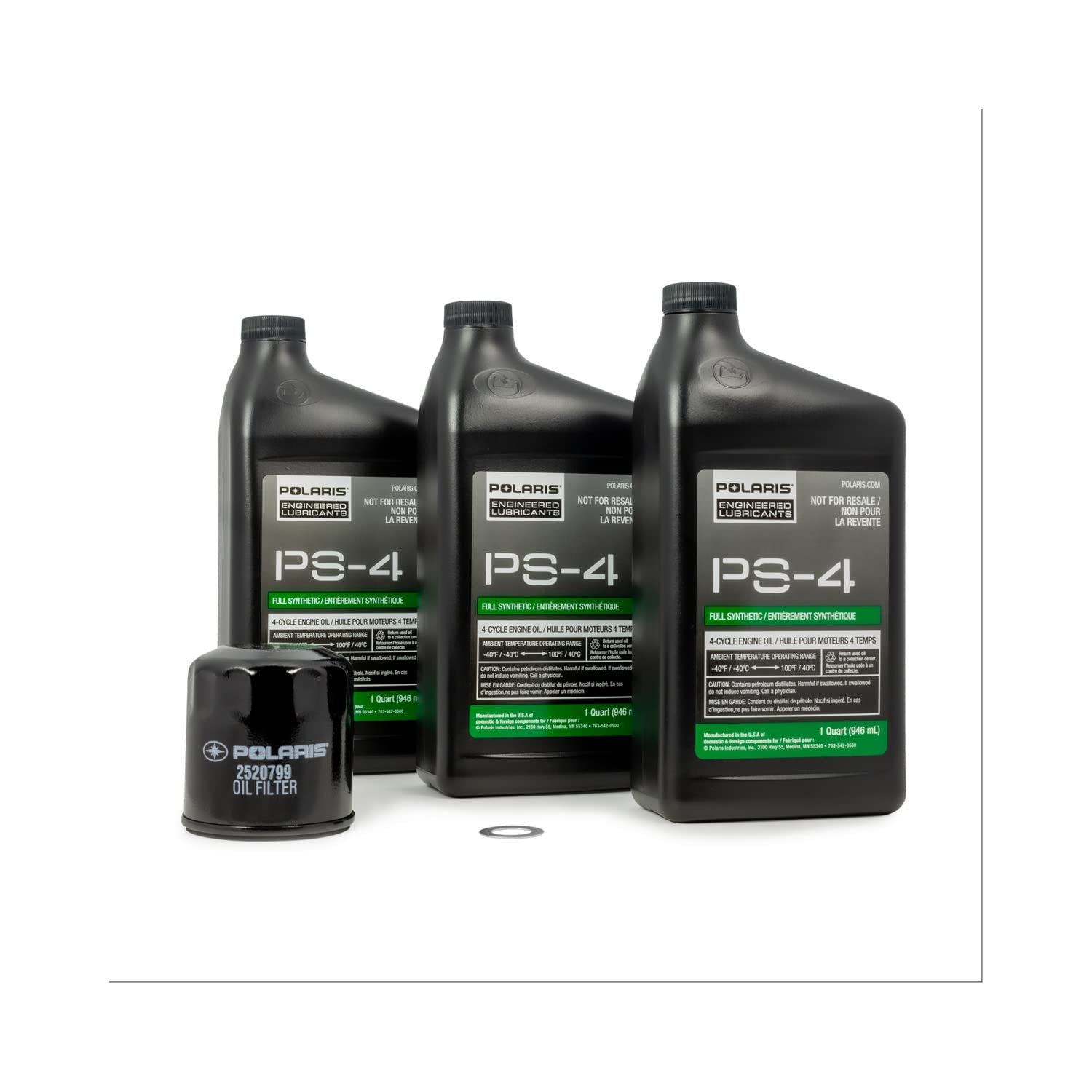 Polaris PS4 oil change kit oil filter ready for installation on a 4-stroke engine
