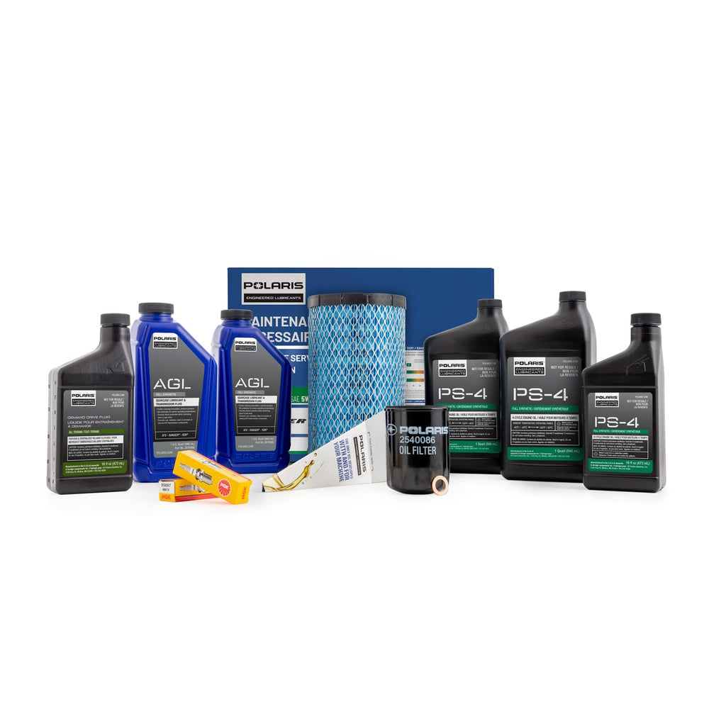 Polaris service kit oil bottle provides PS-4 synthetic engine lubrication for smooth operation