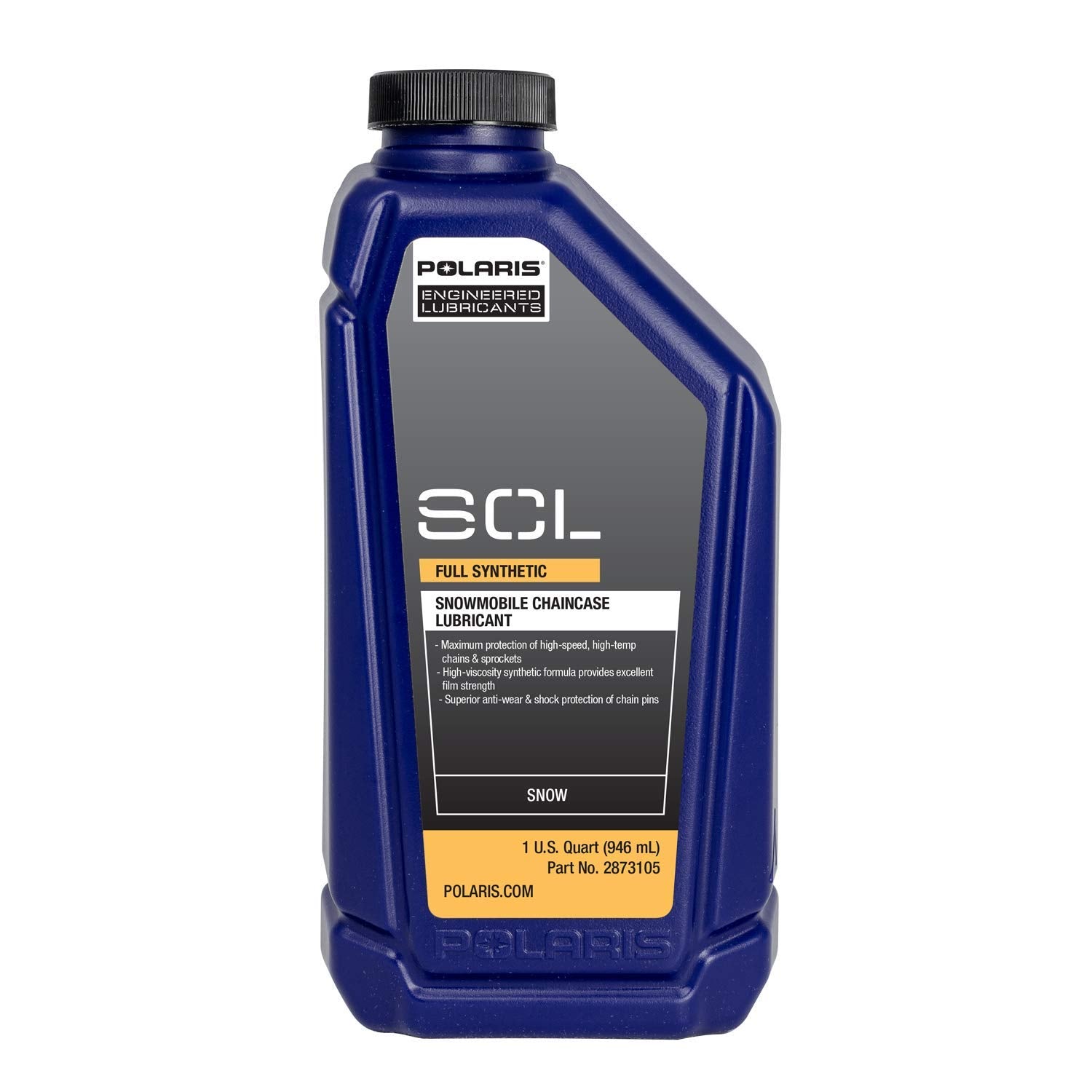 Polaris snowmobile chaincase lubricant bottle front view with high-speed protection
