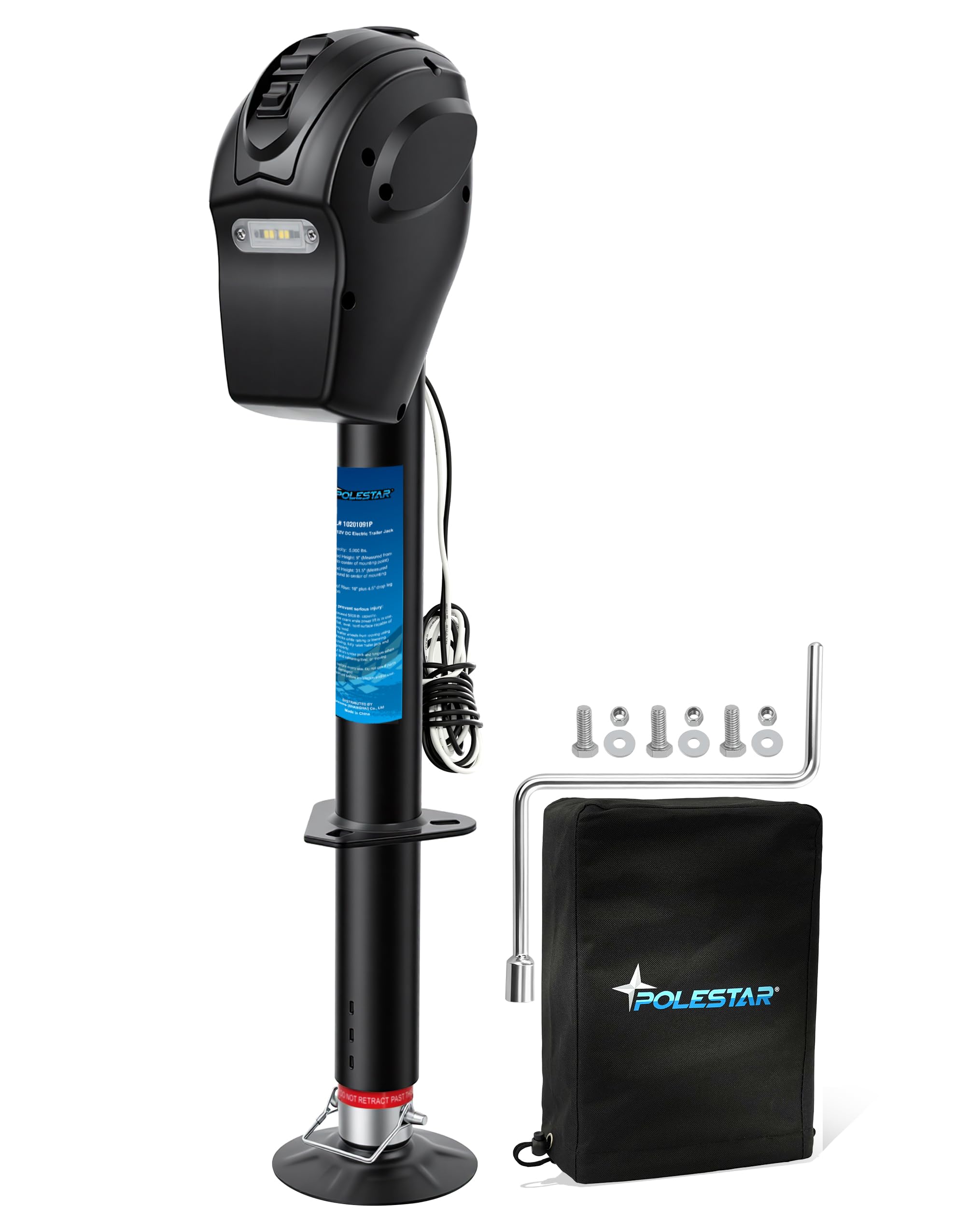POLESTAR electric trailer jack front view showing robust lift for secure connections